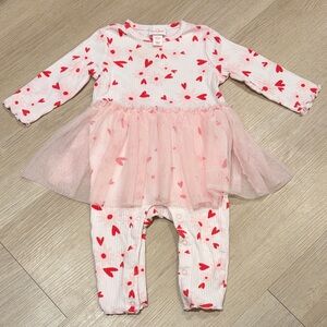Cat & Jack Red Heart Tutu Baby Onesie Size 3-6m